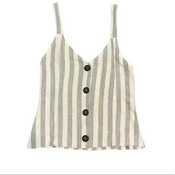 Zara Striped Popcorn Texture Button Top - Picture 2 of 5